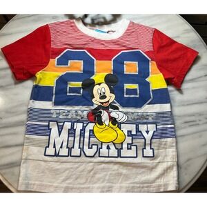 VTG Disney Mickey Mouse 28 Team Mickey Rainbow Stripe T Shirt Kids 5T